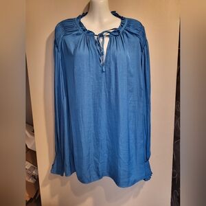Jones New York Blue Tie-Front Blouse, Size 3X